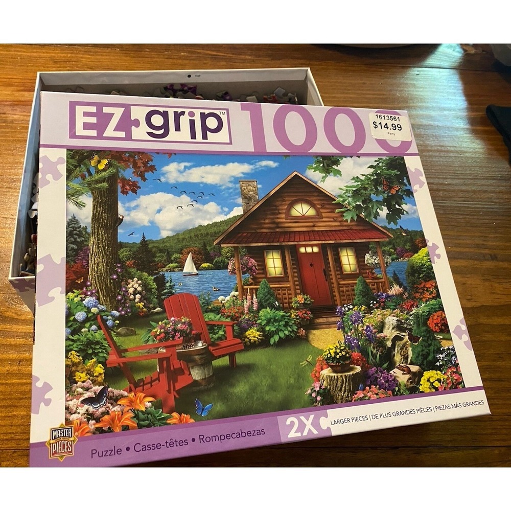 Complete! 1000 Pc EZ‎ GRIP Jigsaw Puzzle  "A Perfect Summer"  Lake Cabin 39x27